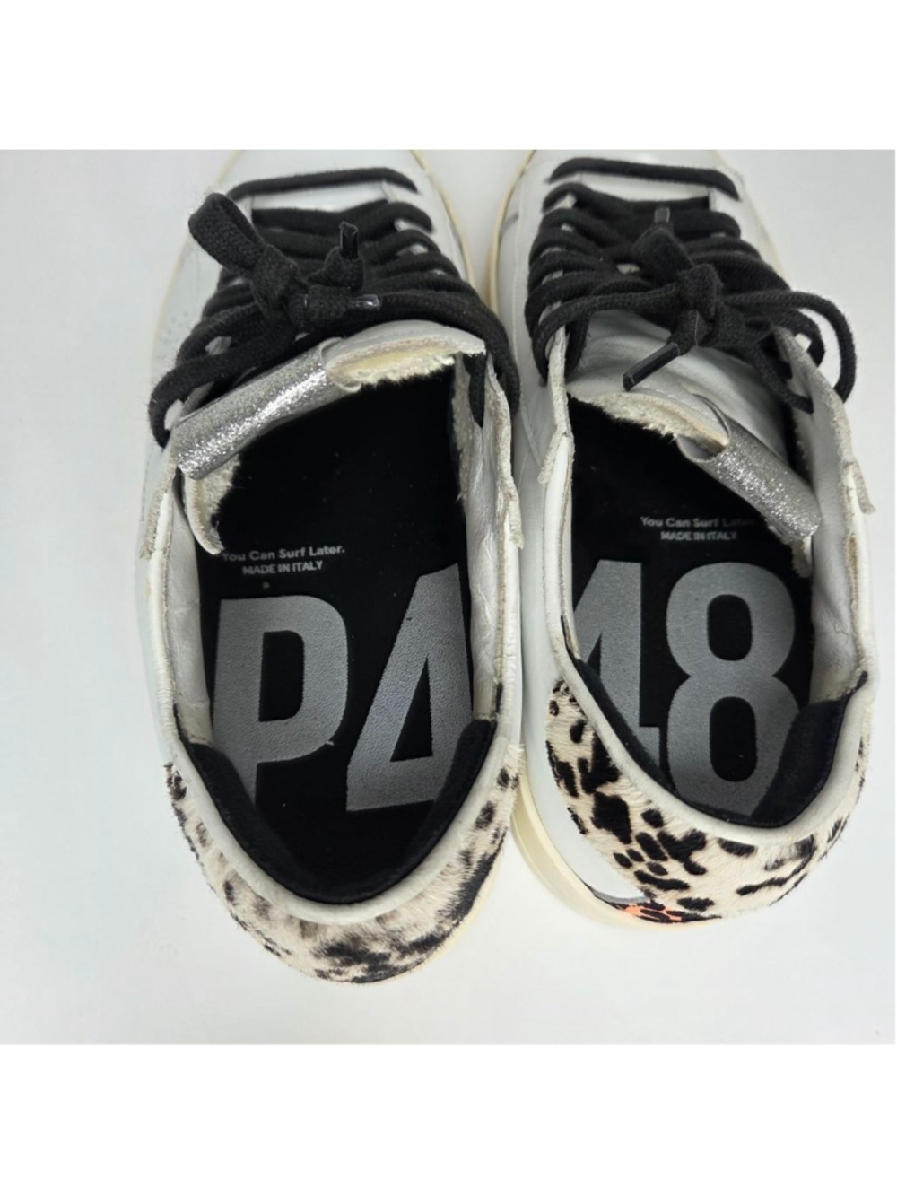 P448 John Low Top Sneakers White Animal Print Neon Women's Size 39 US 8.5 - Picture 9 of 13